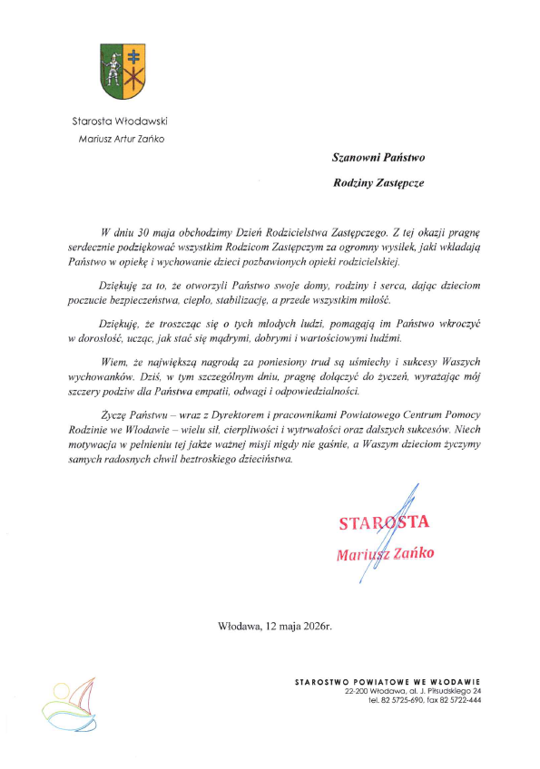 Życzenia z okazji Dnia Rodzicielstwa Zastępczego